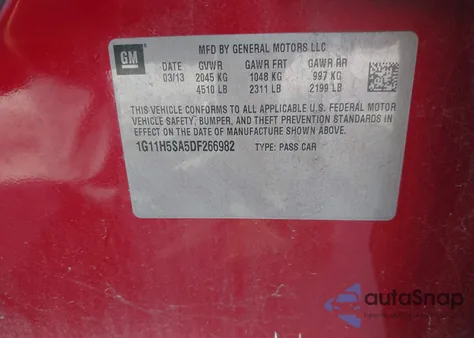 2013 Chevrolet Malibu 1Lz из США, поврежденный, VIN 1G11H5SA5DF266982